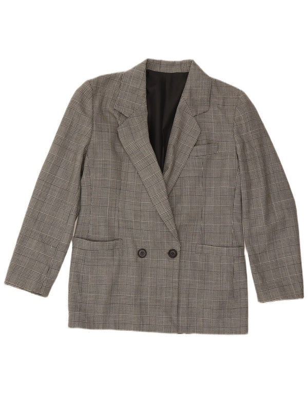 vintage Femme Double Breasted Blazer Veste UK 12 Moyen Gris Pied-de-poule