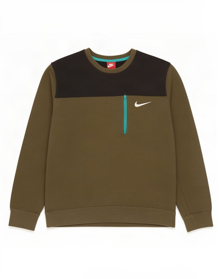 Nike Sweat-shirt pour homme en coton color block Kaki Large