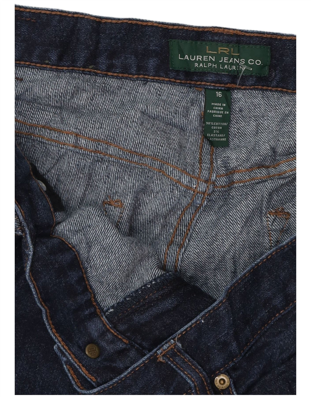 RALPH LAUREN Jean Capri pour femme US 16 2XL W38 L21 Bleu marine Coton