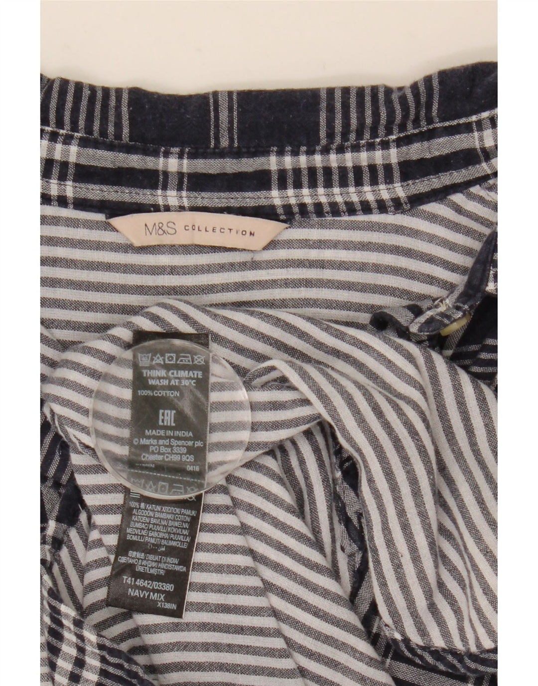 Marks & Spencer Chemise surdimensionnée pour femme UK 8 Petit coton à carreaux bleu marine