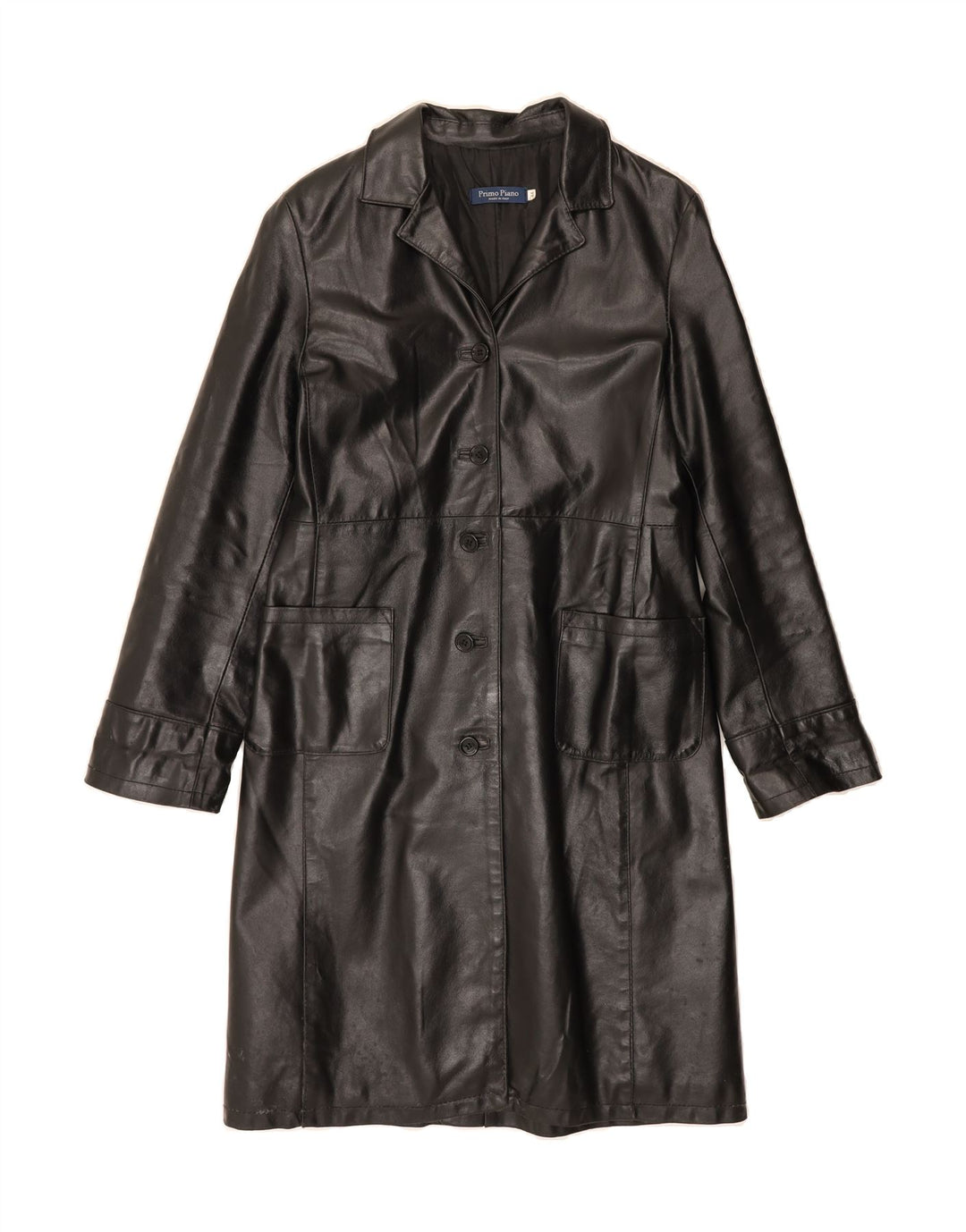 VINTAGE Womens Leather Coat IT 44 Medium Black Leather Vintage Vintage and Second-Hand Vintage from Messina Hembry 