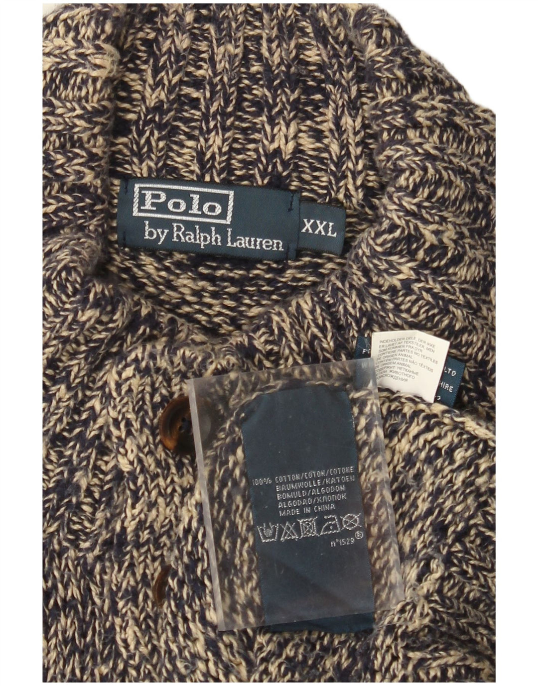 POLO RALPH LAUREN Pull à col boutonné pour homme 2XL Gris chiné en coton