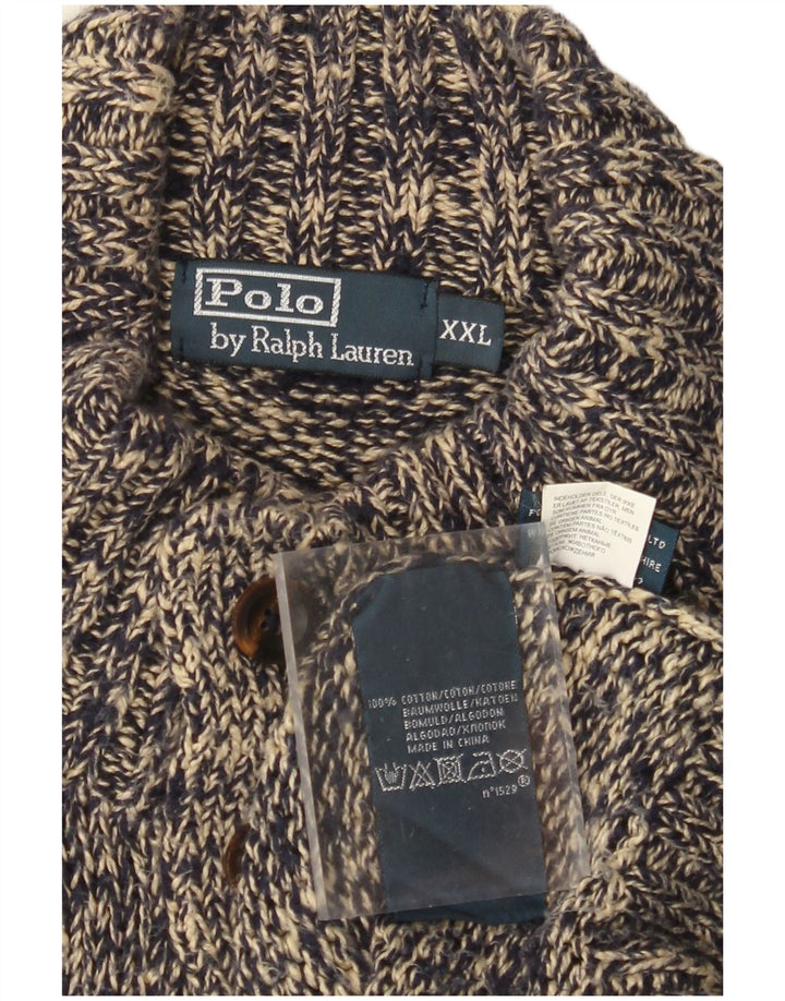 POLO RALPH LAUREN Pull à col boutonné pour homme 2XL Gris chiné en coton