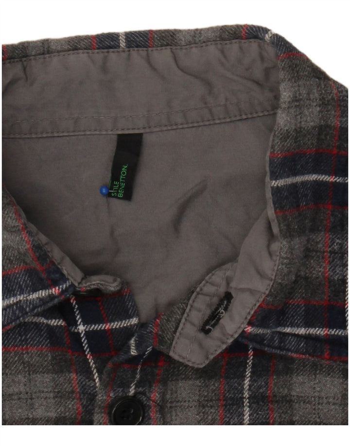 BENETTON Chemise Flanelle Homme Gris Moyen Carreaux