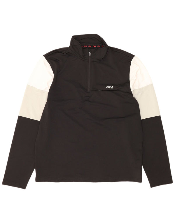 FILA Haut de survêtement à col zippé pour homme XL Noir Colorblock Polyester
