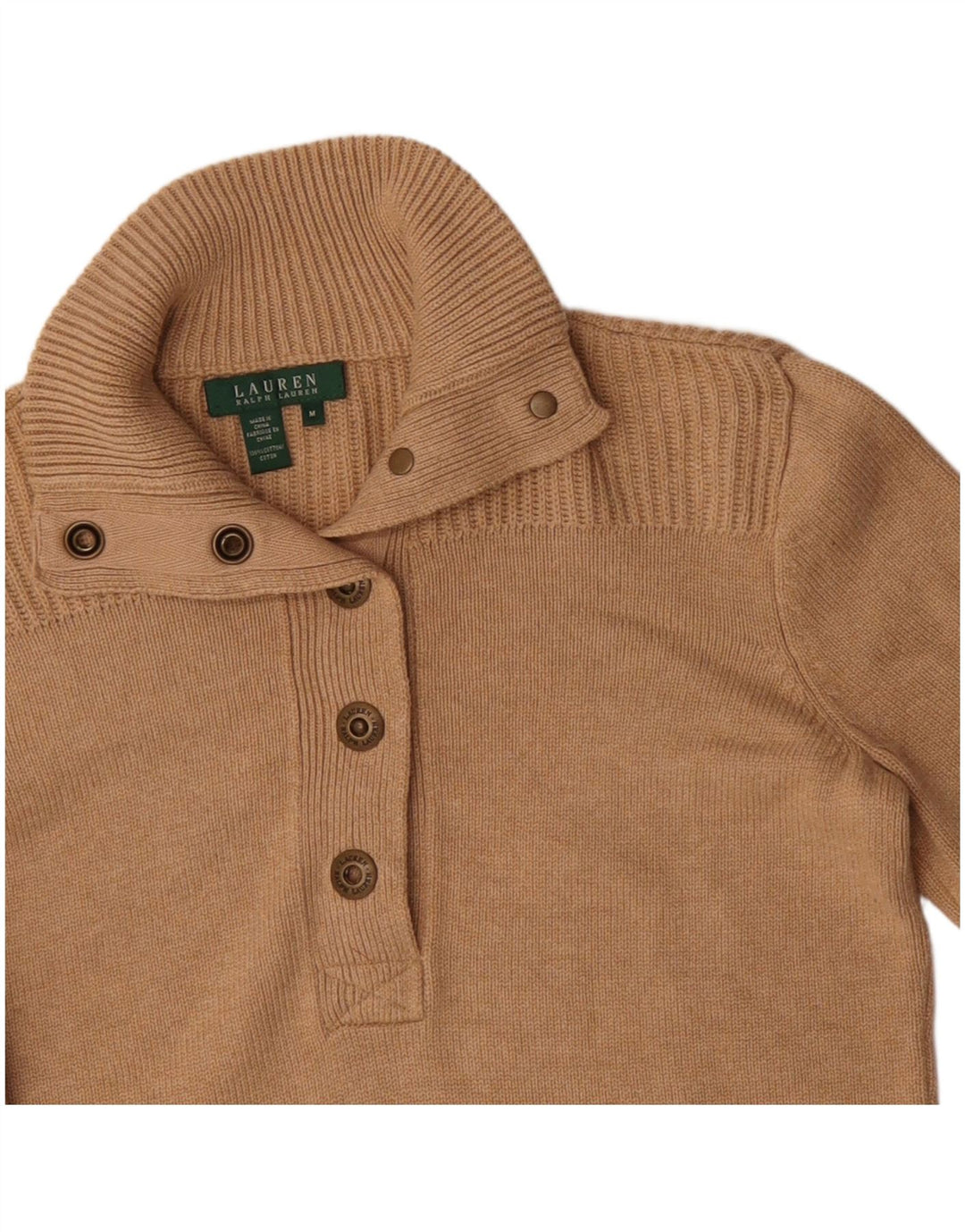 Ralph Lauren Pull à col boutonné pour femme UK 12 Coton beige moyen