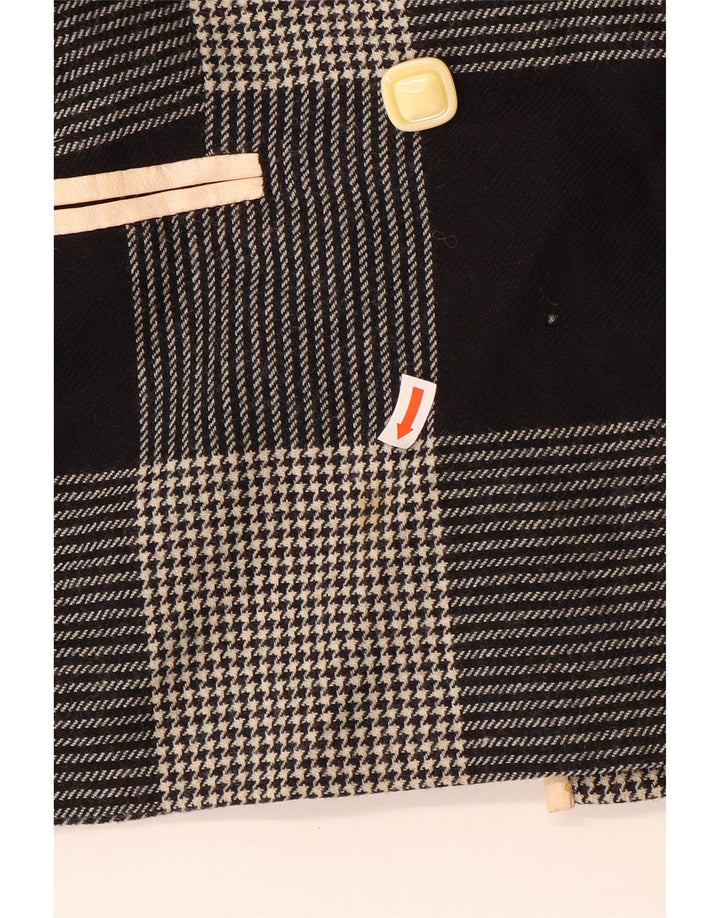 vintage Femme Double Breasted Blazer Veste UK 14 Moyen Noir Pied-de-poule