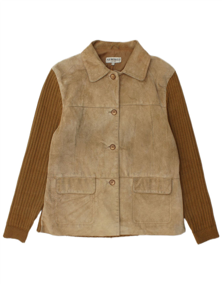 veste en daim femme vintage UK 16 Grand Beige