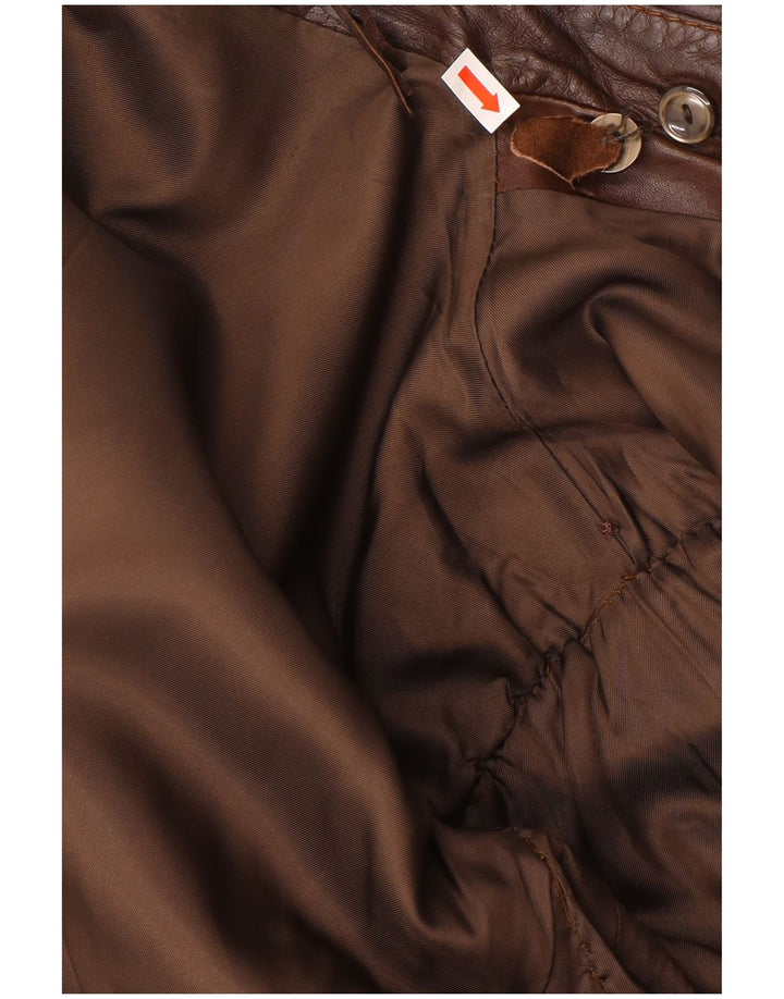 manteau en cuir double boutonnage vintage pour hommes UK 38 Brun moyen