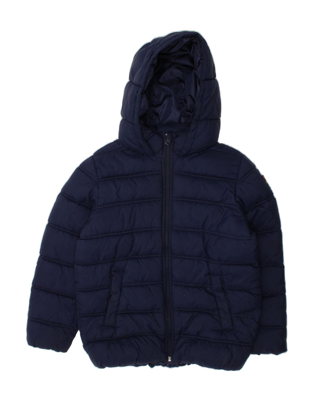 BENETTON Boys Hooded Padded Jacket 8-9 Years Large  Navy Blue Polyester Vintage Benetton and Second-Hand Benetton from Messina Hembry 