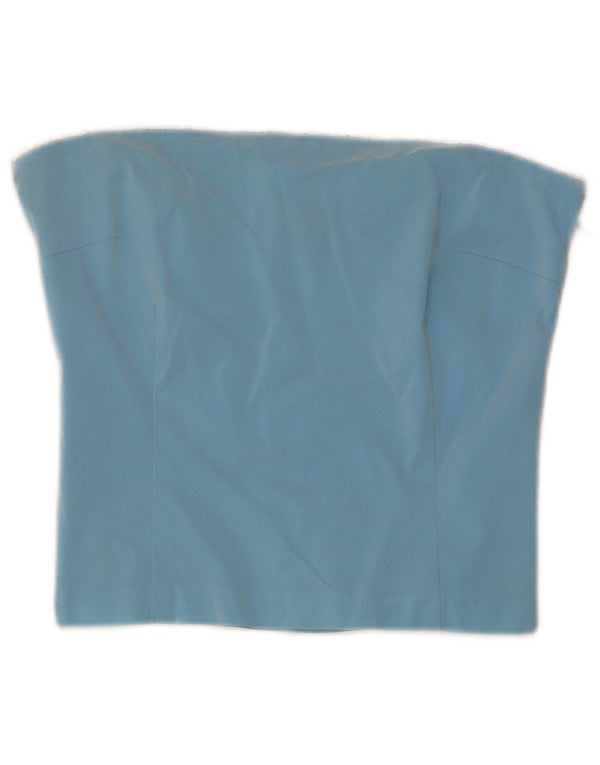 vintage Womens Crop Strapless Top UK 6 XS Bleu Acétate