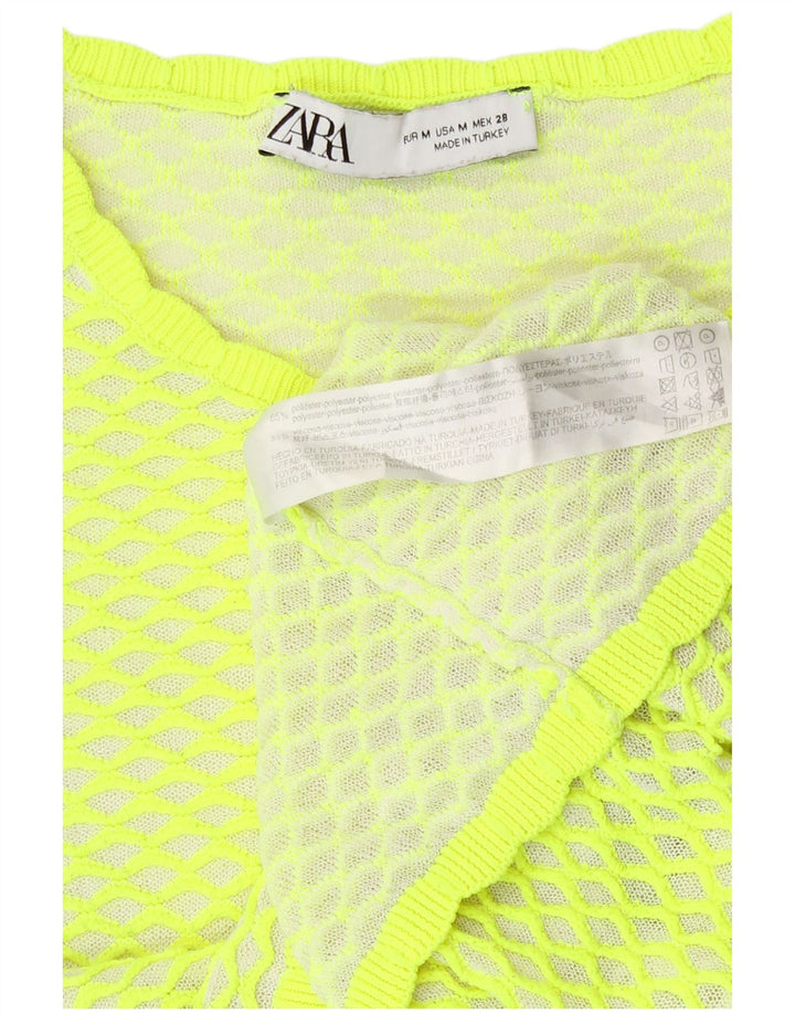 Zara Womens Crop Blouse Top UK 44 Polyester Géométrique Vert Moyen