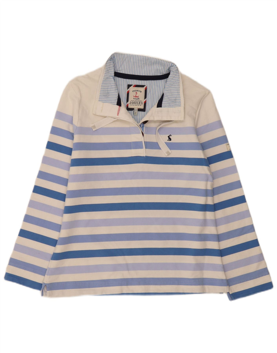 Joules Womens Button Neck Sweatshirt Jumper UK 14 Large Blanc Rayé