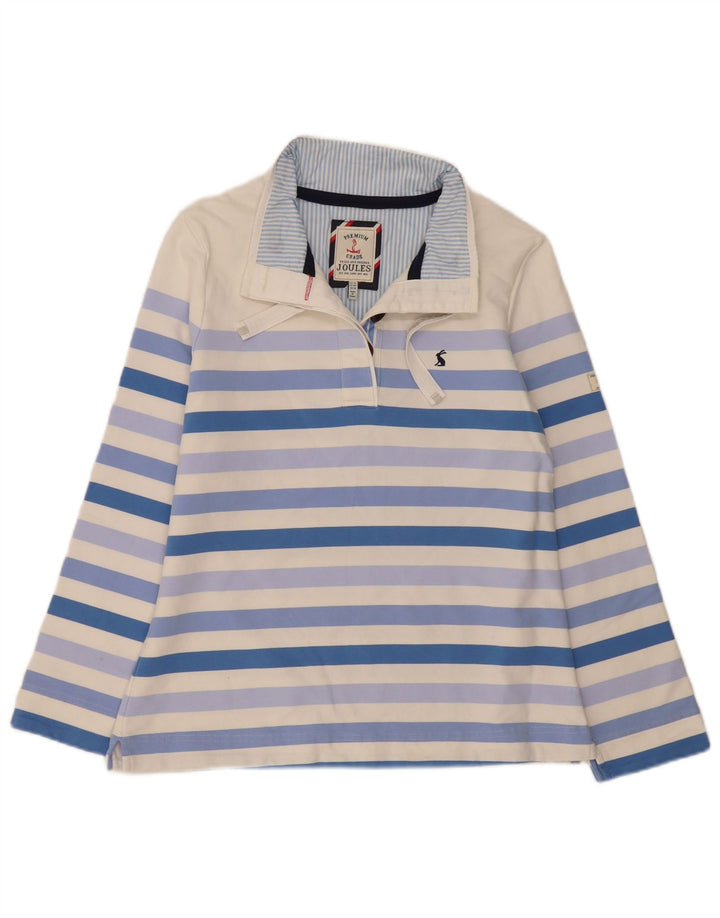 Joules Womens Button Neck Sweatshirt Jumper UK 14 Large Blanc Rayé