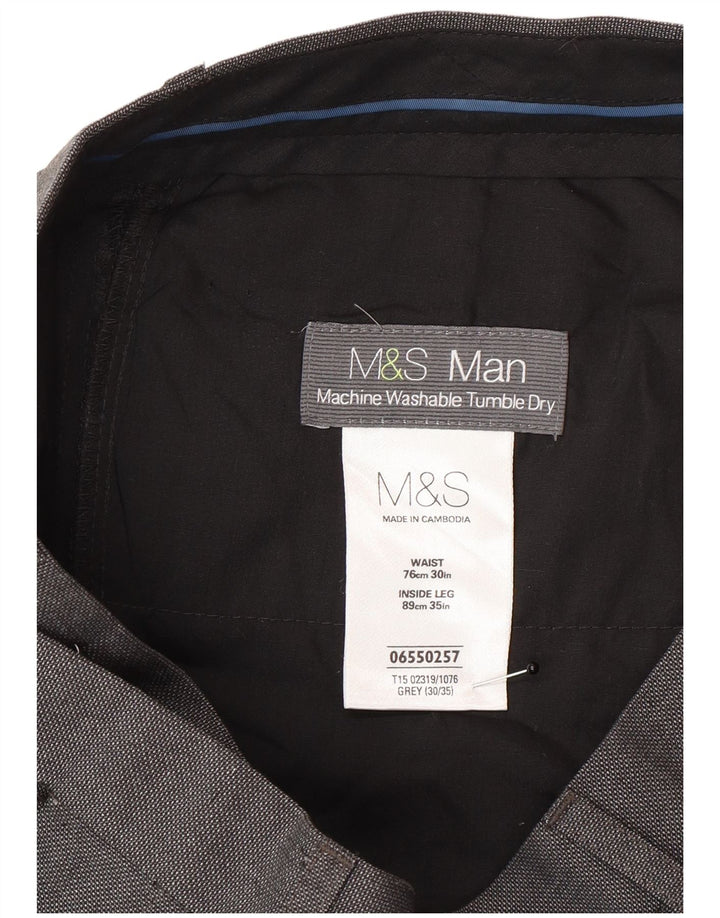 Marks & Spencer Pantalon de Costume Droit Homme W30 L35 Gris Polyester
