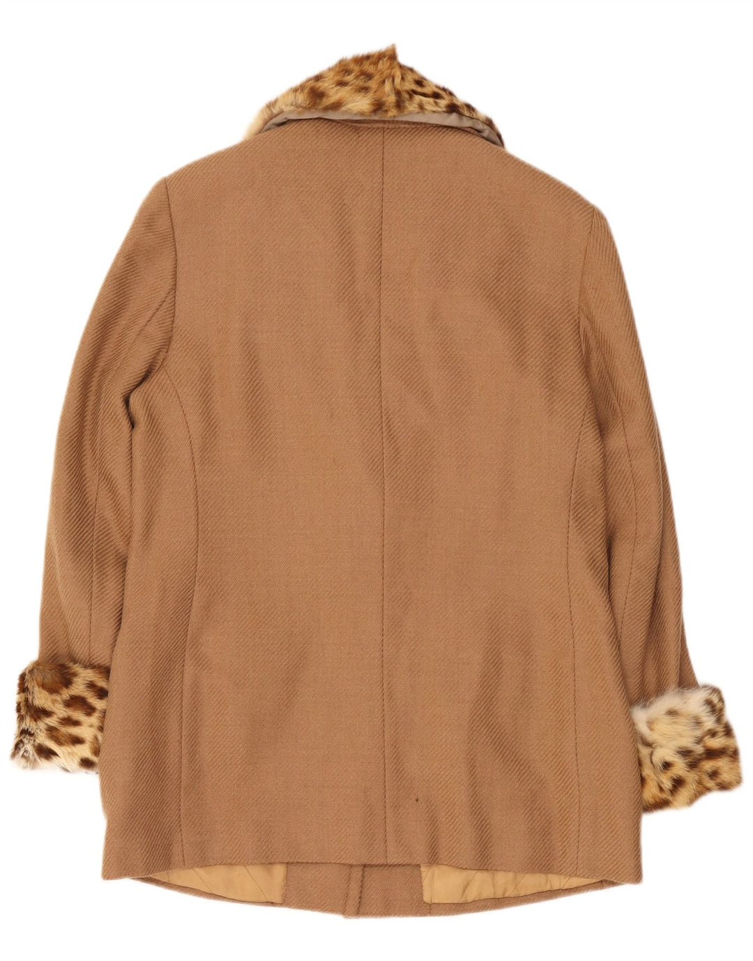vintage Femmes Court Pardessus UK 14 Moyen Beige Animal Print