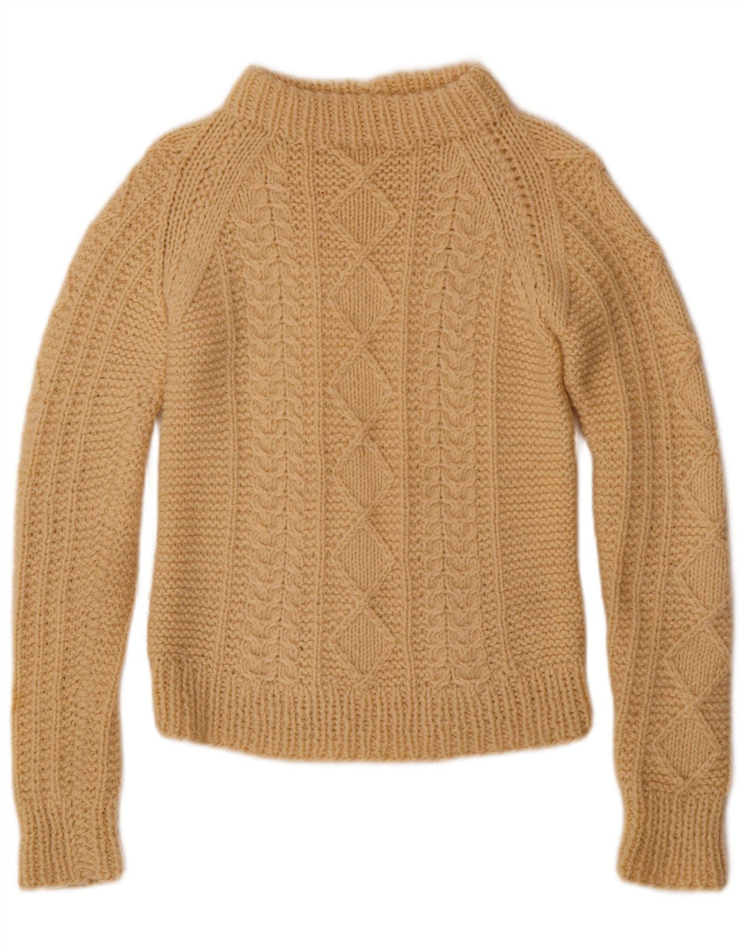 VINTAGE Pull col roulé femme UK 8 Petit Beige
