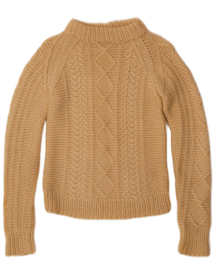 VINTAGE Pull col roulé femme UK 8 Petit Beige