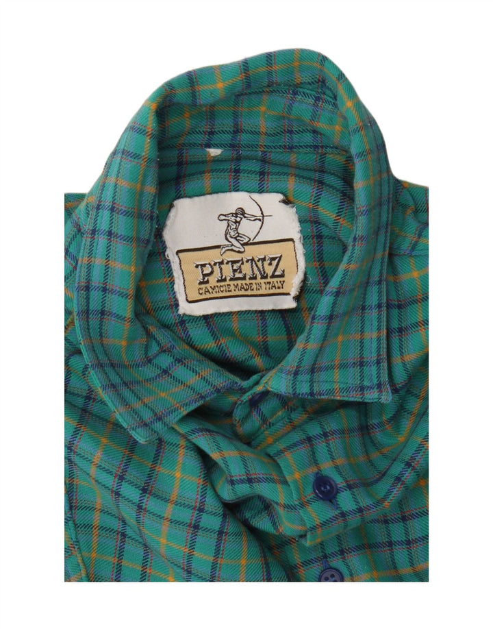 Vintage Mens Flannel Shirt Medium Turquoise Check