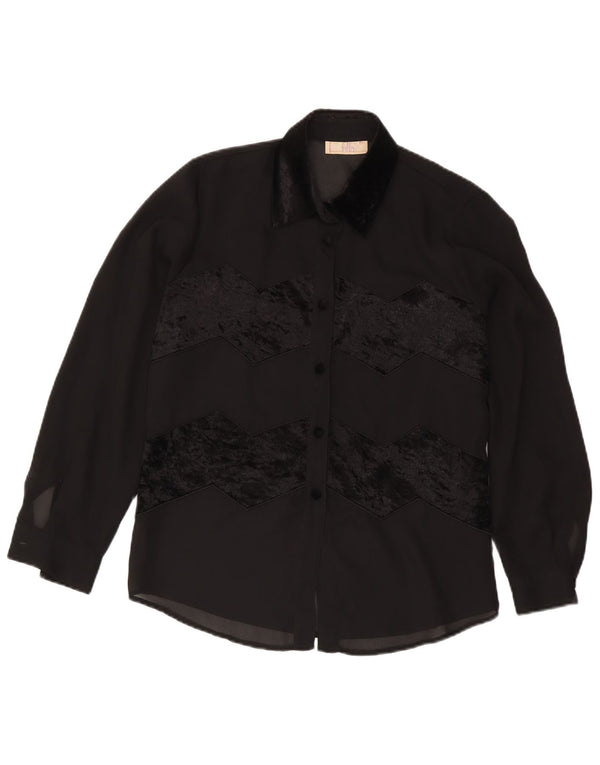 Chemisier chemise femme vintage IT 46 grand polyester rayé noir