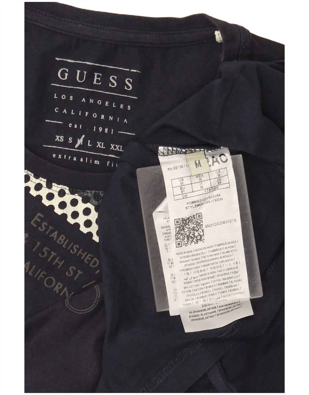 Guess T-Shirt Graphique Extra Slim Homme Bleu Marine Moyen Coton