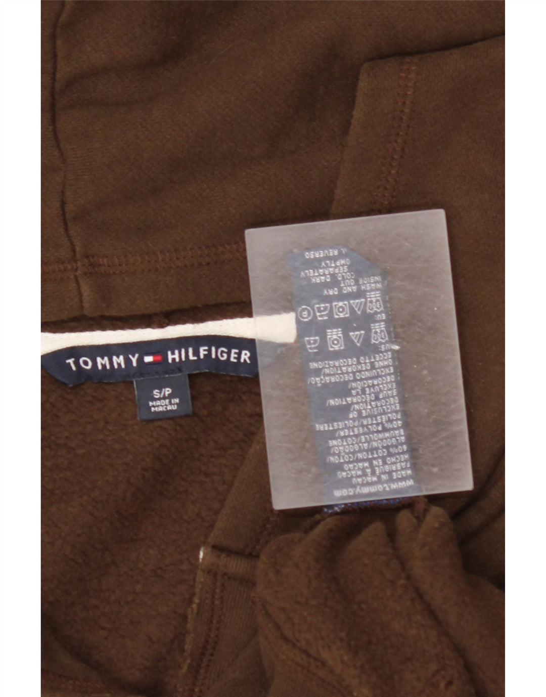 TOMMY HILFIGER Pull à capuche graphique surdimensionné pour femme UK 10 Small Marron