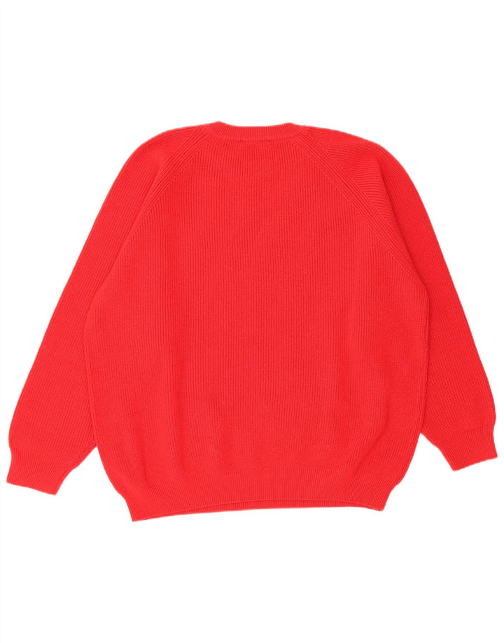 vintage Femmes Oversize Crew Neck Jumper Pull UK 18 XL Laine Vierge Rouge