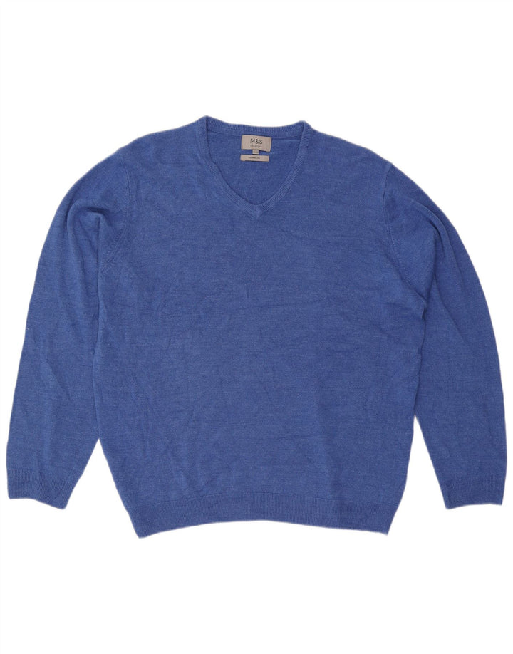 Marks & Spencer Pull col V pour homme 2XL Bleu Acrylique