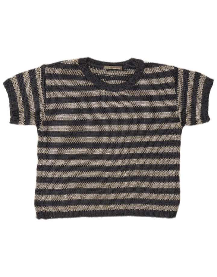 Marks & Spencer Pull col bateau pour femme UK 12 Gris moyen rayé