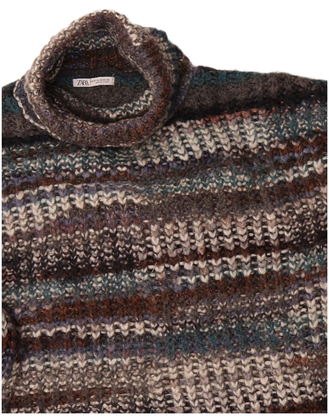 ZARA Femme Pull Col Roulé Pull UK 14 Moyen Multicolore Rayé