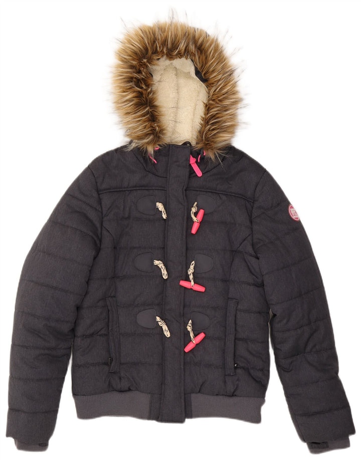 SUPERDRY Veste matelassée à capuche pour femme UK 14 Large Bleu Marine Polyester