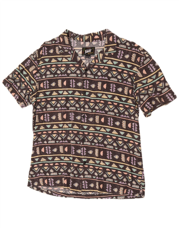 Pull & Bear Chemise à Manches Courtes Homme Marron Moyen Géométrique Hawaïen