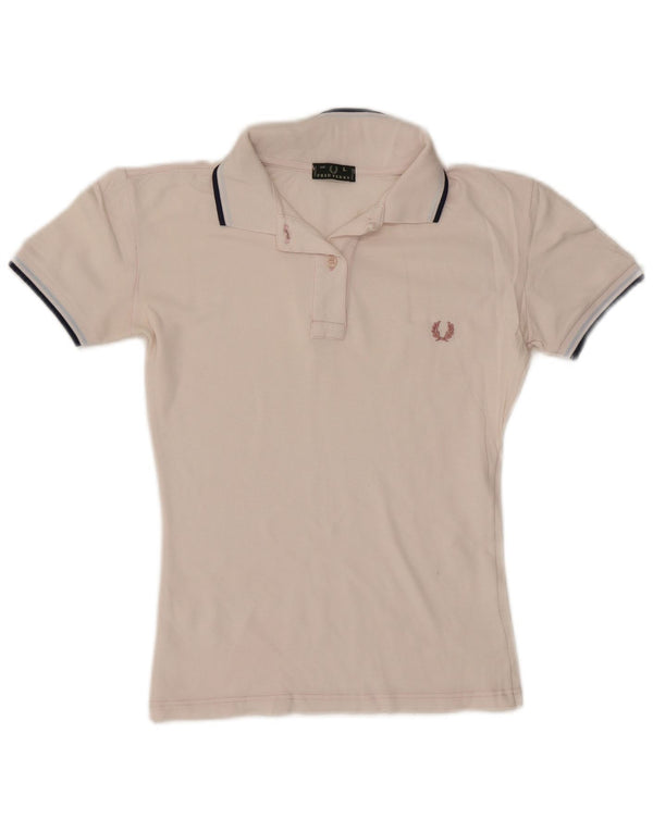 Fred Perry Polo Femme UK 14 Grand Blanc Rayé