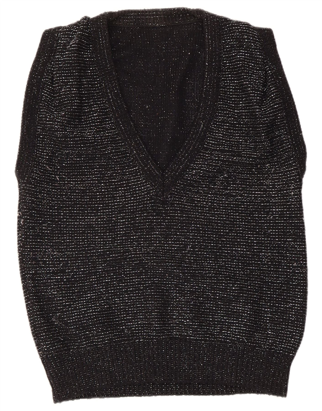 VINTAGE Femme Gilet Débardeur EU 40/42 Moyen Noir Moucheté Acrylique