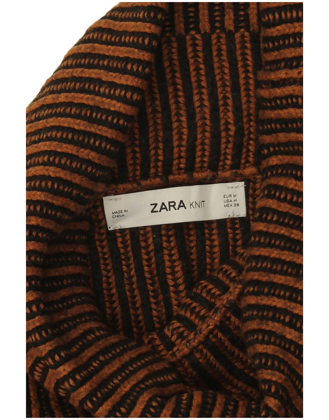 Zara Pull surdimensionné à col roulé pour femme UK 14 Marron moyen rayé