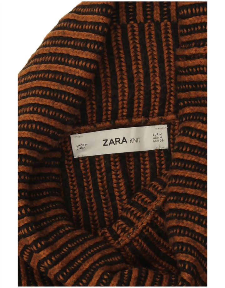 Zara Pull surdimensionné à col roulé pour femme UK 14 Marron moyen rayé