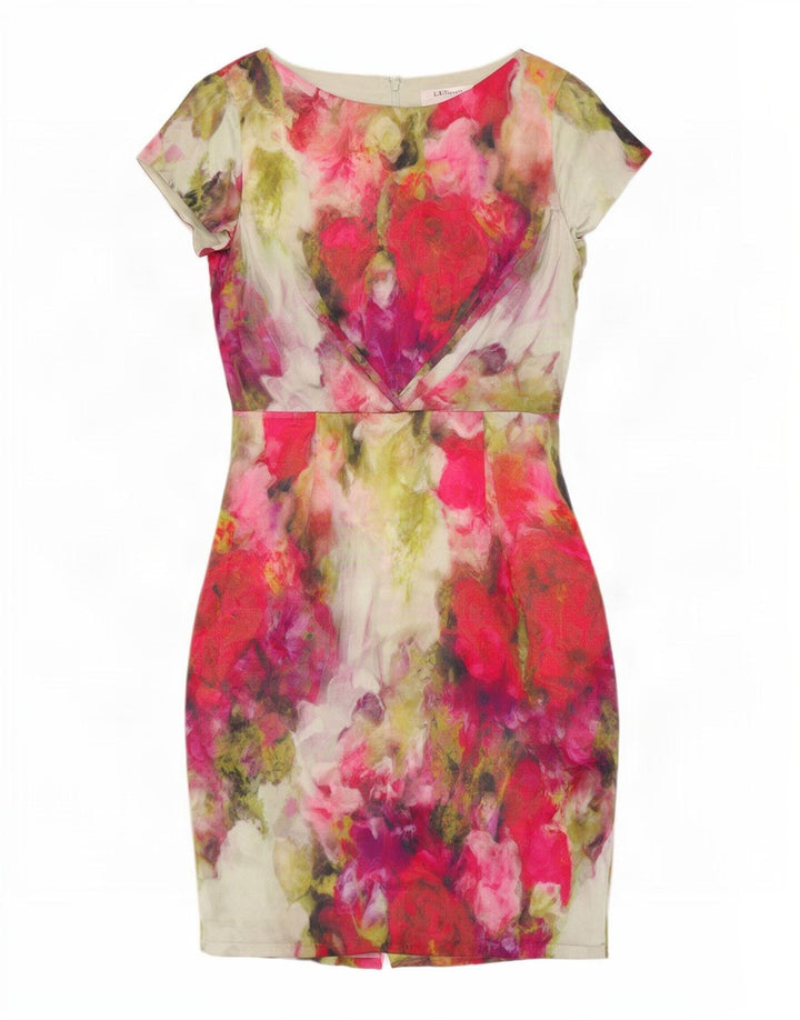 L.K. Bennett Robe fourreau pour femme UK 12 Soie florale multicolore moyenne