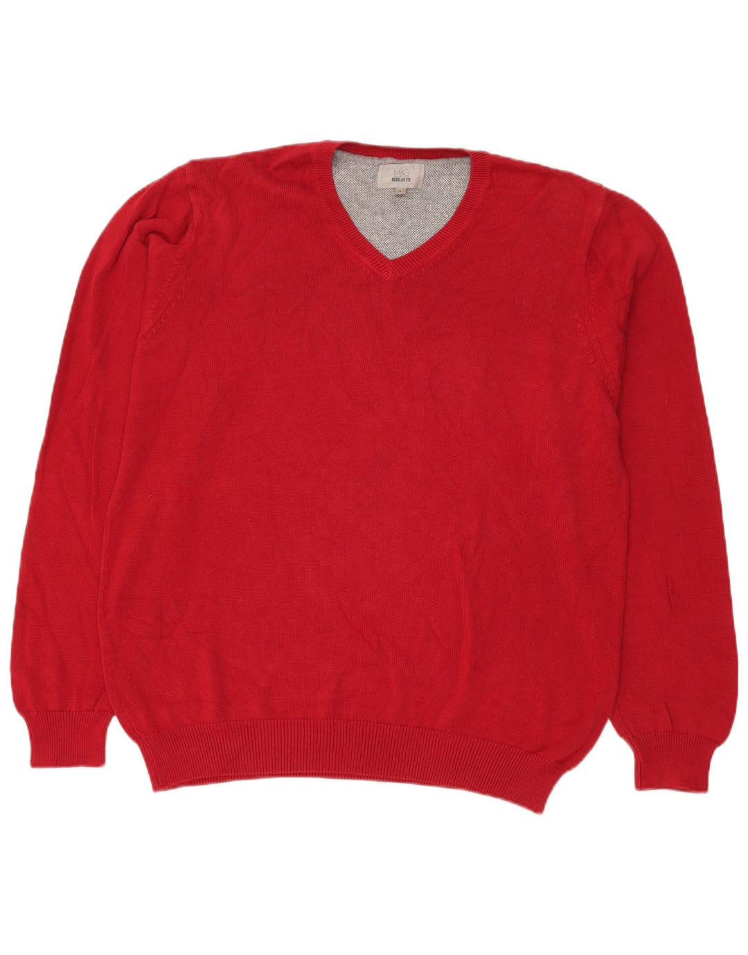 MARKS & SPENCER Pull coupe classique à col en V pour homme en coton rouge Large