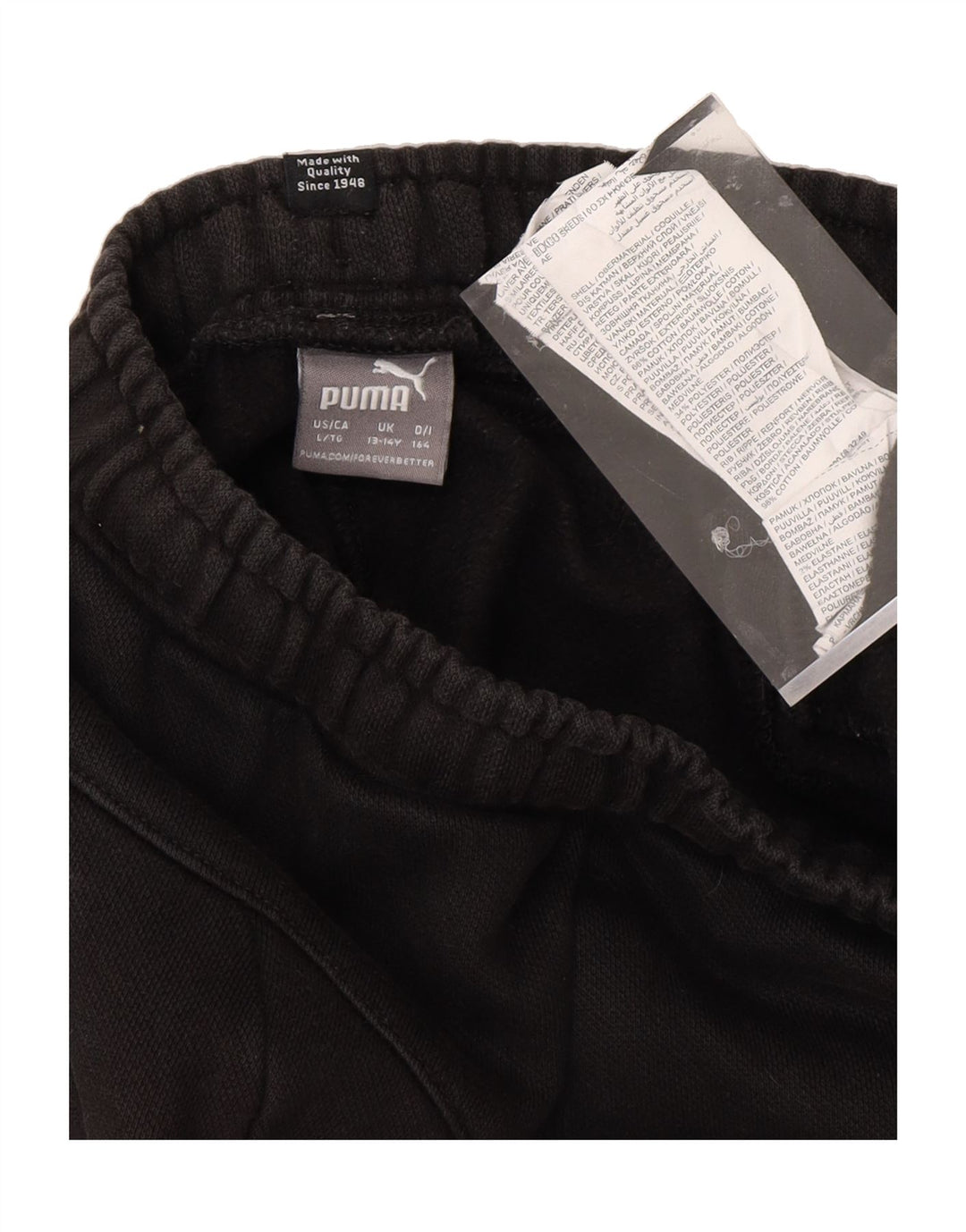 PUMA Boys Tracksuit Trousers Joggers 13-14 Years  Black Polyester Vintage Puma and Second-Hand Puma from Messina Hembry 