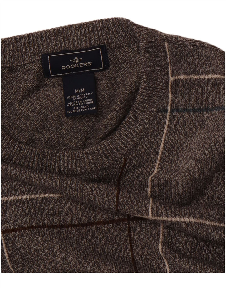 DOCKERS Pull Col Ras du Cou Homme Gris Moyen Carreaux Acrylique