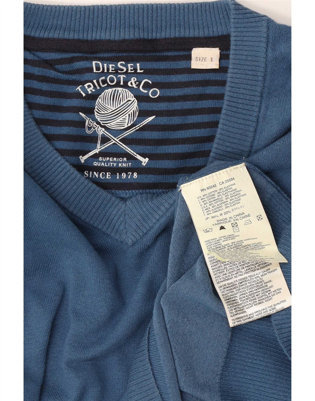 Diesel Pull col V pour homme en coton bleu Taille L