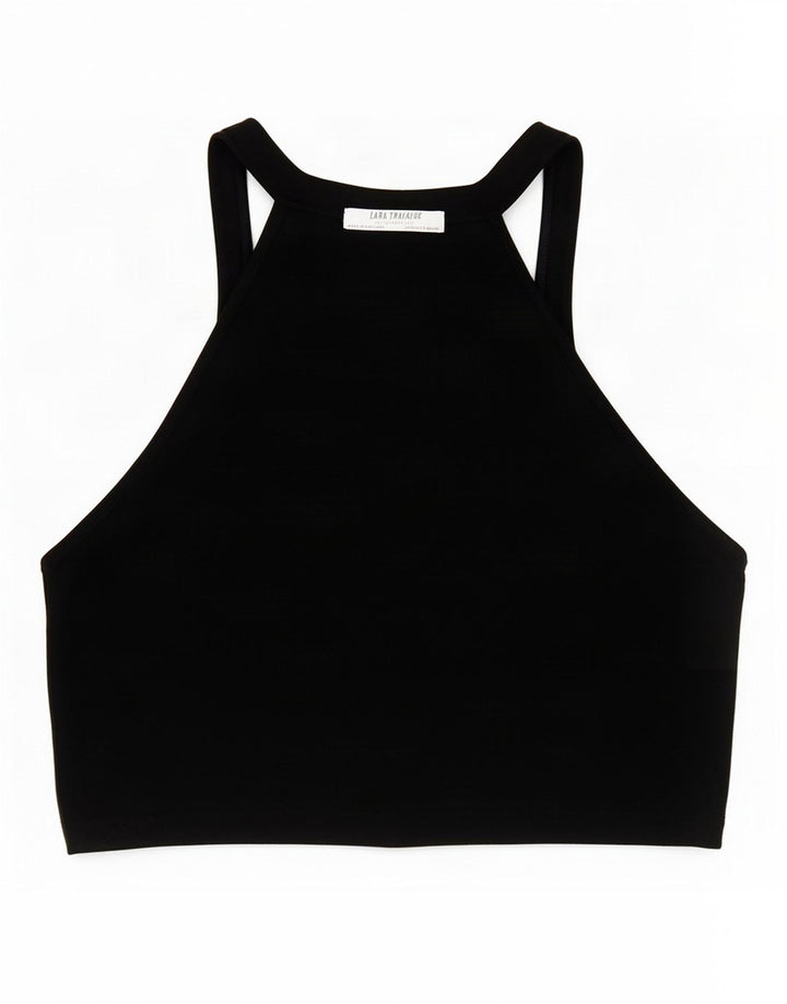 Zara Womens Crop Halter Top UK 8 Petit Noir