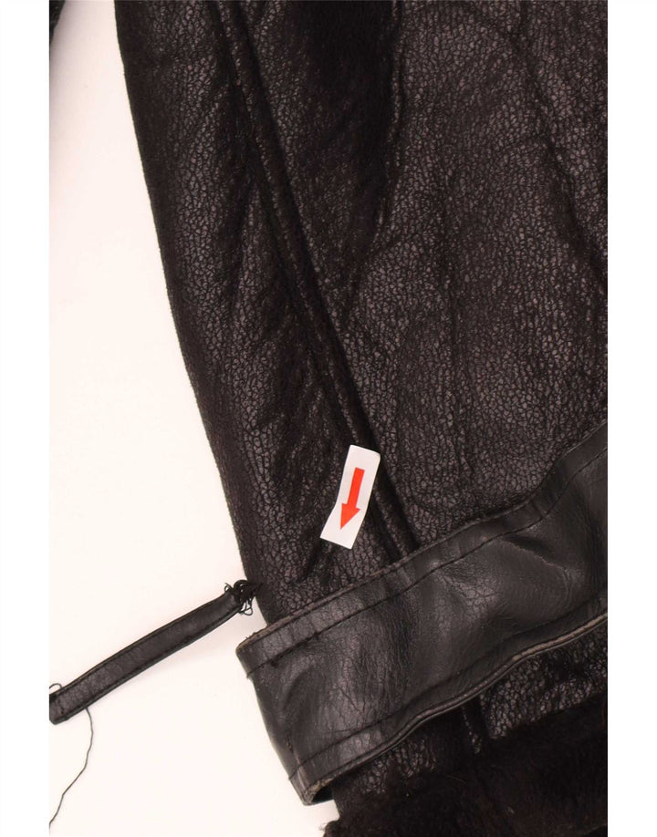 Zara Veste Sherpa en simili cuir pour femme UK 14 Polyuréthane noir moyen