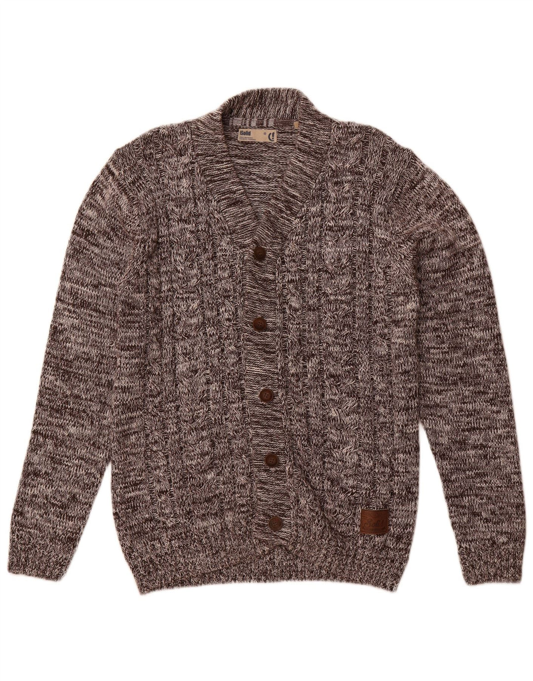 vintage Mens Cardigan Pull Grand Marron Moucheté Coton