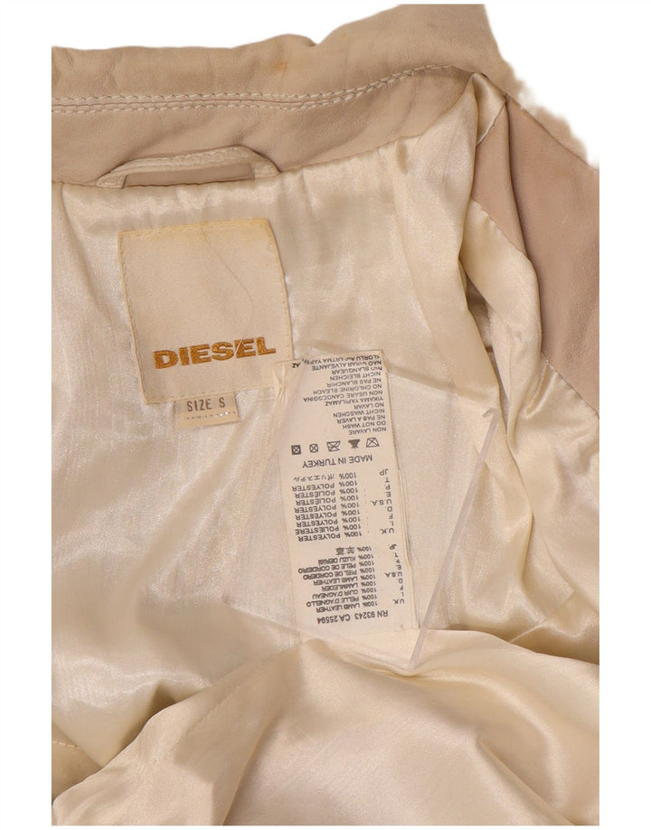 DIESEL Veste de motard en cuir court pour femme UK 10 Petit cuir beige