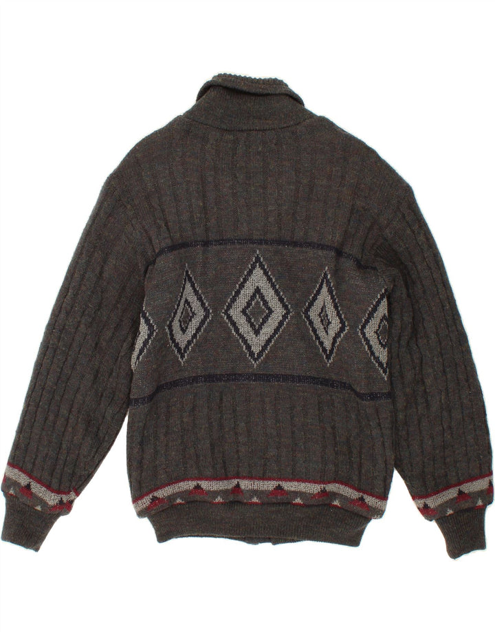 NEW FAST Mens Knit Bomber Jacket UK 38 Medium Grey Argyle/Diamond Acrylic Vintage New Fast and Second-Hand New Fast from Messina Hembry 
