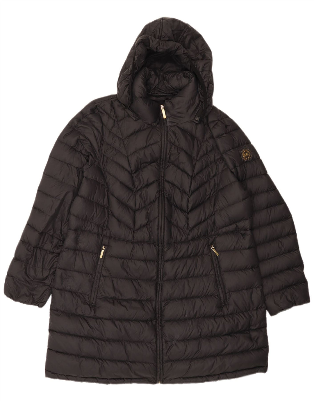 Michael Kors Manteau rembourré à capuche pour femme UK 16 Large Noir Nylon
