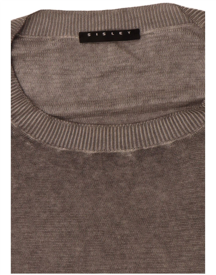 Sisley Pull Col Ras Du Cou Large Gris Homme