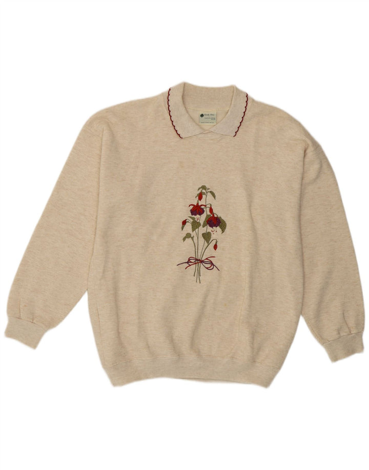 Oak Tree Sweat-shirt surdimensionné pour femme UK 10 Petit motif floral beige