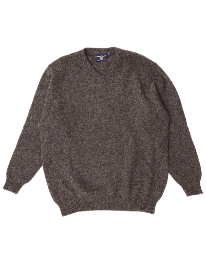 vintage Homme Col V Pull Pull IT 54 XL Laine Grise